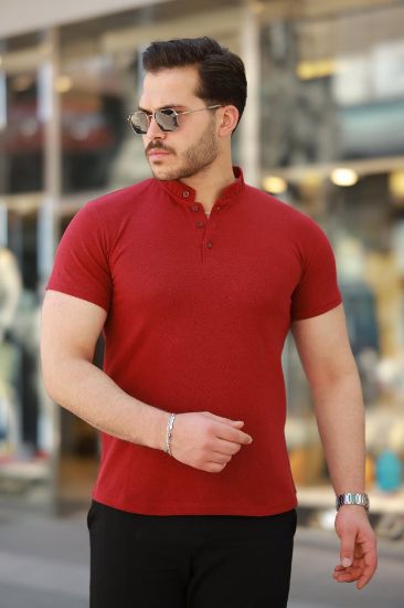 Erkek Hakim Yaka Dokuma Pamuklu Kumaş Kısa Kollu T-shirt resmi